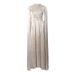 Women's Clothing Champagne Colored Rhinestone Embellished Round Neck Long Sleeve Maxi Dress Glossy Draped Fitted Waist Formal Women's Dress_ecoleips.com