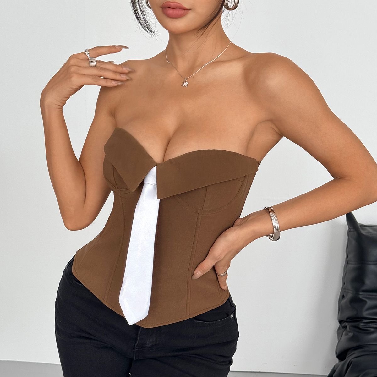 Women's Clothing Hot Girl Wrapped Chest Tie Wrapped Chest Solid Color Small Vest_ecoleips.com