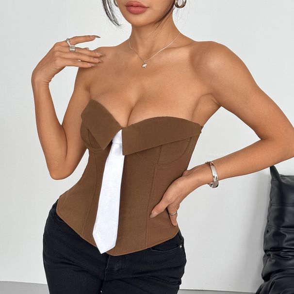 Women's Clothing Hot Girl Wrapped Chest Tie Wrapped Chest Solid Color Small Vest_ecoleips.com