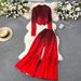 Women's Clothing Royal sister light luxury high end long sleeved pleated printed tops women's casual two piece set loose drape pleated wide leg pants_ecoleips.com