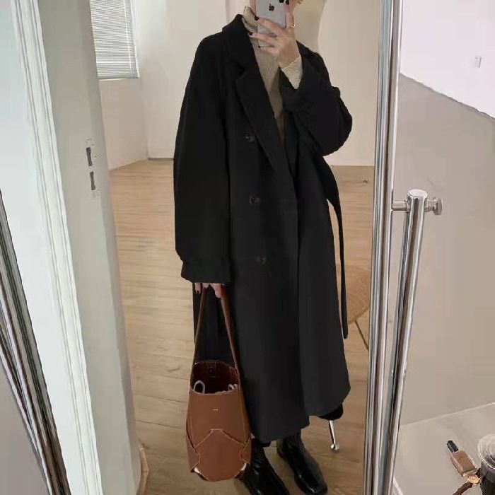 Xi Wu Women's Elegant Woolen Coat, Stylish And Warm Outerwear, Thickened Mid-length Jacket For Autumn And Winter, Hepburn Style_ecoleips.com
