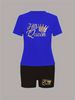 Summer Women's Casual Fashion Queen Letter Print Loose T-shirt Shorts Two-piece Sportswear Suitable For Daily Wear-126_ecoleips.com