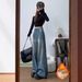 Retro Star-Embellished Flared Jeans For Women – Winter Fleece-Lined Wide-Leg Pants, High Waist & Stretch-Free (S-2xl)_ecoleips.com