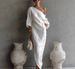 Zen-Inspired Asymmetrical Maxi Dress – Elegant Off-Shoulder Silhouette, Polyester Flowy Boho Dress With Side Slits_ecoleips.com