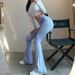 K European And American Style New Women's Pants Fashionable Solid Color Tight Fit High Waisted Slightly Flared Pants Elastic Bottom Casual Pants_ecoleips.com