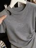 Women's Breathable Cotton Cropped T-Shirt Short Sleeve Hollow-Out Design Regular Fit Comfortable Summer Top with Irregular Hem_ecoleips.com