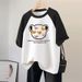 Raglan round Neck Short Sleeved T-Shirt American Retro Style Loose Fit Gray Unique Design New Summer 2024 Women's Top_ecoleips.com