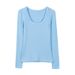 2025 Soft, Fine, High Elasticity, Excellent Cotton, 2025 Autumn New Item, U-Neck T-Shirt, Women's Long Sleeved Slim Fit,_ecoleips.com