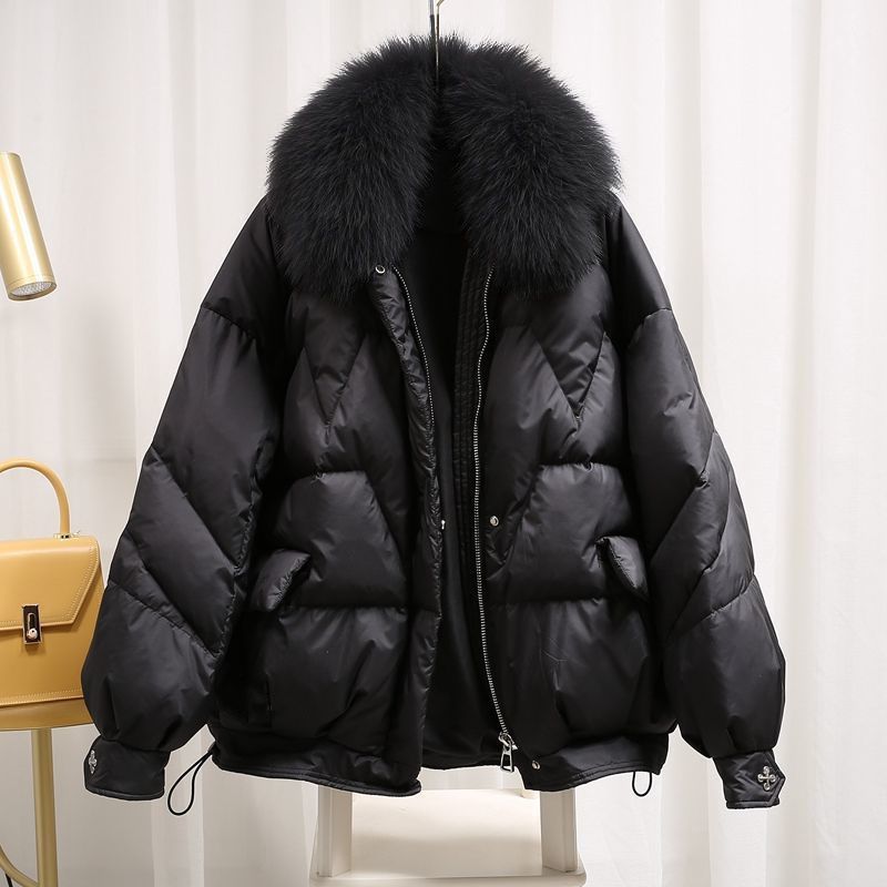 Plus Size Winter Coat For Women – Faux Fur Collar Puffer Jacket (Black/Black-Grey, M-XXL)_ecoleips.com