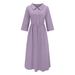 Women's Casual Cotton Linen Loose Dress Solid Color New_ecoleips.com