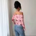 Women's Off-the-Shoulder Slim Fit Ruffled Hem Irregular Print Top Spring New Style Versatile European American_ecoleips.com