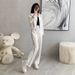 Trendy Matching Sweatshirt & Wide-Leg Pants Set – Women’s Casual Lounge Outfit (Breathable Polyester, Black/White, M-3XL)_ecoleips.com