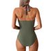 Women’s Clothing New Swimsuit Sexy Stitching One Piece Bikini Deep V Halter Neck Bikini Swimsuit_ecoleips.com