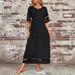 plus Size Women's Patchwork Dress With Five-Sleeve Mesh Round Neck And Pockets Hot Selling Cross Border Foreign Trade 2026_ecoleips.com