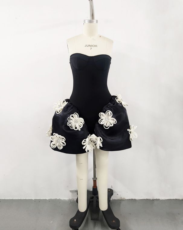 Women’s Clothing New Style Tutu Skirt Sexy Temperament Tube Top Splicing Three Dimensional Flower Bandage Dress Banquet Dress_ecoleips.com
