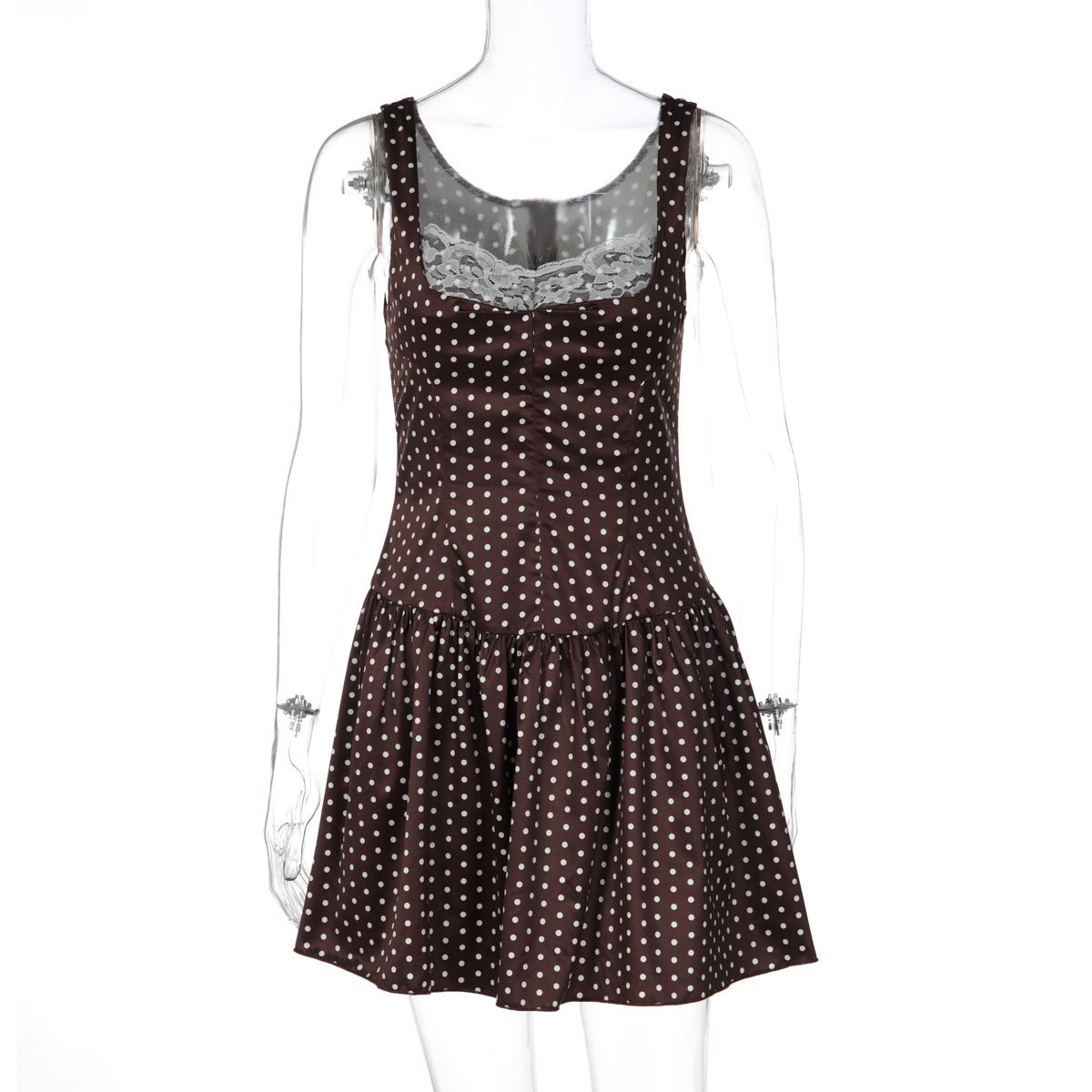 Women's European American Style Patchwork Printed Dress French Lace Trimmed Suspender New 2025_ecoleips.com