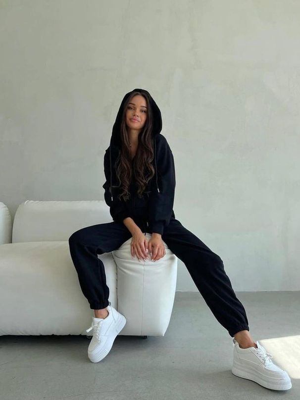 Casual European And American Women's Suit Solid Color Long-sleeved Zipper Hoodie Elastic Lace-up Pants Two-piece Set_ecoleips.com