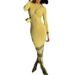 Women's Elegant Mock Neck Long Sleeve Striped Knit Bodycon Midi Dress – French Style Fall Winter Layering Gown 2026_ecoleips.com
