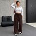 Relaxed Straight-Leg Pants With Drawstring Waist – Polyester-Spandex Blend Casual Trousers For Women (S-3XL, Gray/Black/Brown, Comfort Stretch)_ecoleips.com
