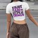 Women's Clothing Women's Round Neck Short Sleeve Cropped Top Butterfly Flower Smiley Face Print Casual Simple Enjoyment Custom Made_ecoleips.com