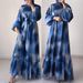 Women's Clothing Casual Fashion Chiffon Round Neck Tie Dye With Belt Long Temperament Elegant Dress_ecoleips.com