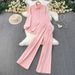 French-Inspired Oversized Shirt & High-Waisted Wide-Leg Pants Set – Soft Pink Sun Protection Outfit (One Size, 6 Colors)_ecoleips.com