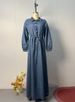 Modest Abaya Dress/Muslim Dress Women Oversized Denim Shirt Dress With Polo Collar & Belted Waist – Loose Fit Maxi Dress For Casual & Elegant Style_ecoleips.com