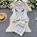 Women's Clothing Elegant Striped Knit Top & Fitted Waist Top Set – Black/White (One Size Fits Most)_ecoleips.com