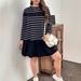 Plus Size Casual Dress With Stripe Contrast Long Sleeve Round Neck Midi Dress For Women_ecoleips.com