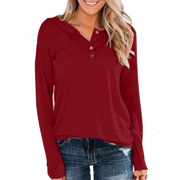 Women's Solid Color Knitted Long Sleeve Crew Neck Casual Button Up Top Independent New Arrival Autumn_ecoleips.com