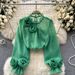 Women's French Shirt Design Niche Three-Dimensional Flower Puff Sleeves Versatile Solid Color Chiffon Long-Sleeved Top Elegant Fashion_ecoleips.com