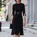 Women's Clothing Elegant Belted Three Quarter Sleeve Slit Dress For Women Long Sleeve For Formal & Casual For Women_ecoleips.com