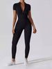 Women's Nude Zipper Short Sleeved Yoga Suit Quick Drying Breathable Jumpsuit American Style Outdoor Sports Fitness Clothes_ecoleips.com