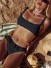 Black Ribbed Ruffle Lace Trim Bikini Set Women Square Neck Shoulder Strap High Cut 2 Piece Beach Swimsuit_ecoleips.com