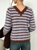 V Neck Fuzzy Knit Top, Soft Breathable Pullover_ecoleips.com