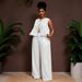 Plus Size Women's Solid Color Sleeveless Tie Waist High Waisted Trousers Set European American Style Versatile Women's Clothing_ecoleips.com