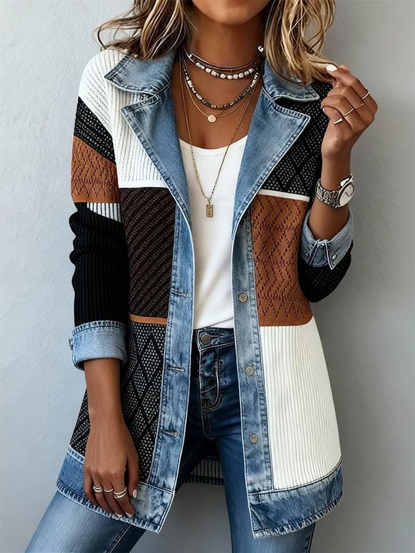 Women's Slim Fit Patchwork Jacket Elegant Fashionable Long Sleeve Autumn Outerwear_ecoleips.com