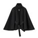 Women's Fashionable Elegant Woolen Jacket Coat With Metal Buckle Belt Cape Autumn Winter_ecoleips.com