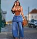 Women's Straight Leg Jeans European American Style Washed Denim Skirt Pants Elastic Waist Street Style_ecoleips.com