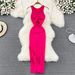 Summer Sexy Slim Fit Vest Dress Backless Sleeveless Mid Length Slit Knit Bodycon New_ecoleips.com