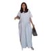 Plus Size African Print V-Neck Maxi Dress - Flowy Bohemian Stripe Tunic For Women, Loose Fit Long Dress With Elastic Waist_ecoleips.com
