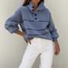 Women's Clothing Casual Color-Block Neck Pullover Sweater - Soft Acrylic Blend, Loose Fit, Long Sleeve, Comfortable Daily Wear_ecoleips.com