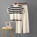 Women's Clothing Simple Fashion Suit Striped Zipper Knitted Top Fashion Slim Wide Leg Pants Two Piece Suit For Women_ecoleips.com