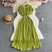 Women's Clothing Fashion Dress Heavy Beaded Straps Waisted Short Sleeved Pleated Elegant Long Skirt_ecoleips.com