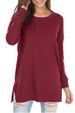 Women's Long Sleeved Knit Sweater Round Neck Slit Design Loose Fitting Elegant Commuter Workwear Apparel_ecoleips.com