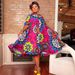 Women's Clothing Printed Large Skirt V Neck Zipper Short Sleeve Dress_ecoleips.com