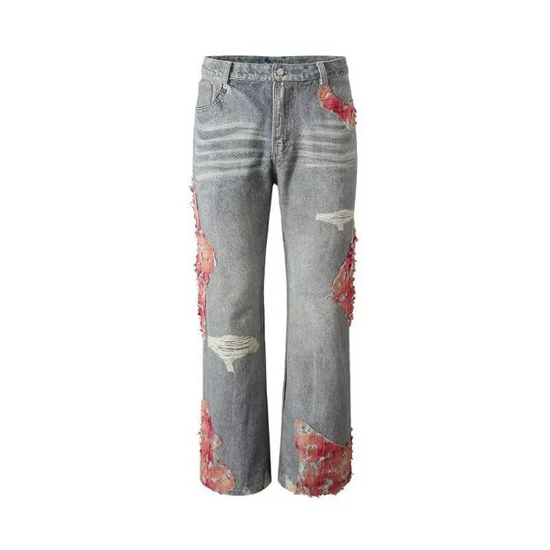 2027 Fashion American Retro Hip-Hop Jeans Women Cotton Mid Waist Embroidery Splicing Broken Hole Washed Do Old Vintage Straight Type Denim Pants_ecoleips.com