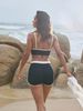 Women Ribbed Contrast White Trim Two Piece Bikini Set High Waist Boyshort Swimsuit Sport Surf Bathing Suit Sling Crop Top Beach Swimwear_ecoleips.com