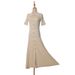 Women's Clothing Women's Peter Pan Collar Knit Dress Spicy Girl Style Mid Length Slit French Socialite Solid Color Summer Clothing_ecoleips.com