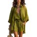 Women's Summer Casual Three Piece Set European And American Cross Border Foreign Trade Lapel Button down Cardigan Deep V Neck Vest Shorts_ecoleips.com